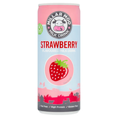 Millar Moo strawberry flavoured milk drink 250ml, UK version