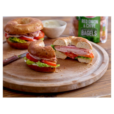 New York Bakery Co Red Onion Chive Bagels 5 pack, imported from the UK