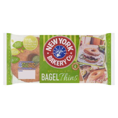 New York Bakery wholemeal rye bagel thins 4-pack - British product