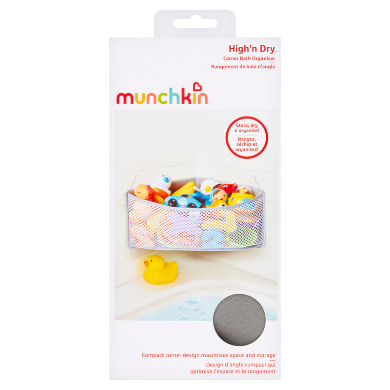 Munchkin High'n Dry Corner Bath Organiser, imported from the UK