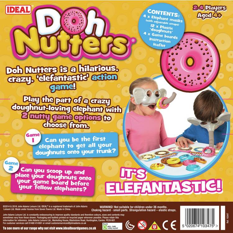 Doh Nutters Game with elephant masks and doughnuts (British brand)