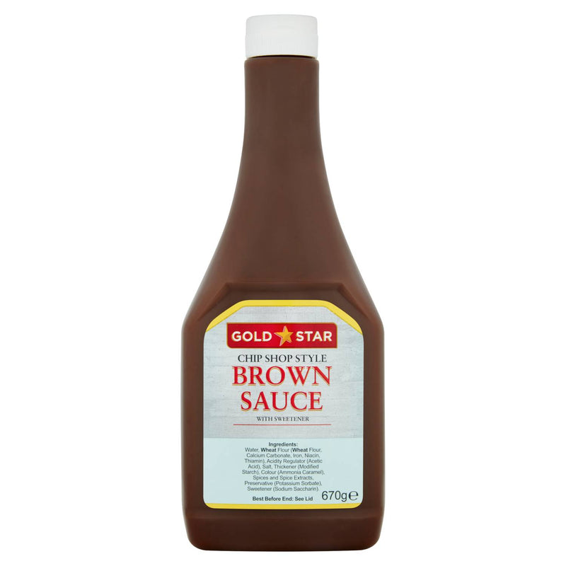 Gold Star brown sauce chip shop style 670g, imported from the UK