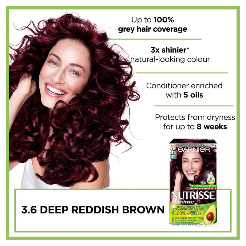 Garnier Nutrisse hair dye deep reddish brown, UK version