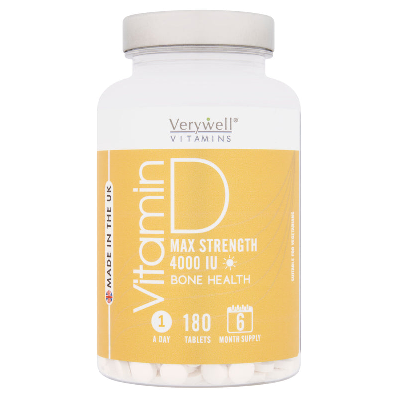 Verywell Vitamin D Max Strength 4000IU supplement 180 Tablets (British brand)