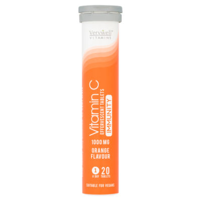 Verywell Vitamin C Effervescent Tablets Orange Flavour 20 Tablets (British brand)
