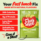 Mug Shot creamy cheese instant pasta 68g, imported from the UK