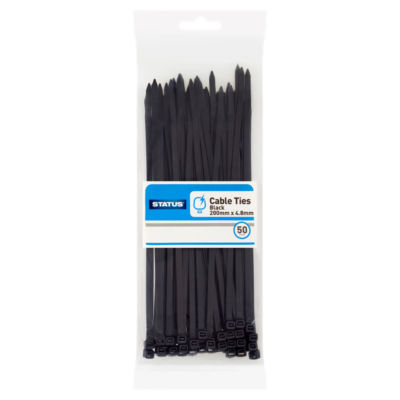 Status black cable ties 50 pack 200mm (British brand)