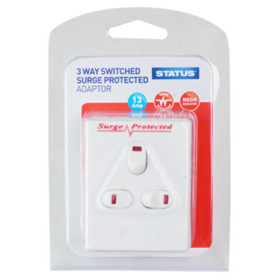 Status 3-way surge protected mains adaptor, imported from the UK