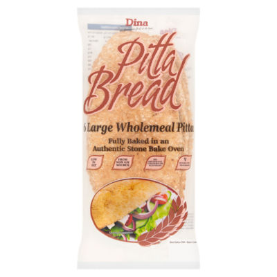 Dina wholemeal pitta bread large pack of 6 - British product