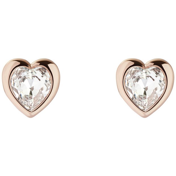 Ted Baker heart stud earrings with crystal and rose gold plating, UK version
