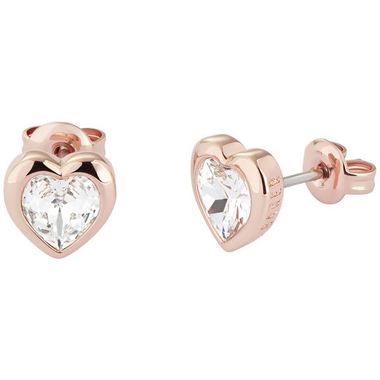 Ted Baker heart stud earrings with crystal and rose gold plating, UK version