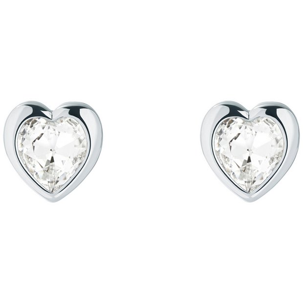 Ted Baker heart crystal stud earrings silver-tone finish, UK version