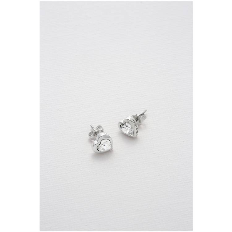Ted Baker heart crystal stud earrings silver-tone finish, UK version