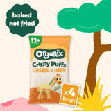 Organix cheese and herb baby snack puffs 4x15g, imported from the UK