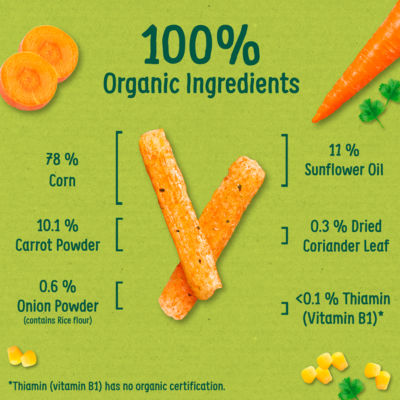 Organix Carrot & Herb Stix baby snacks multipack 4x15g, imported from the UK