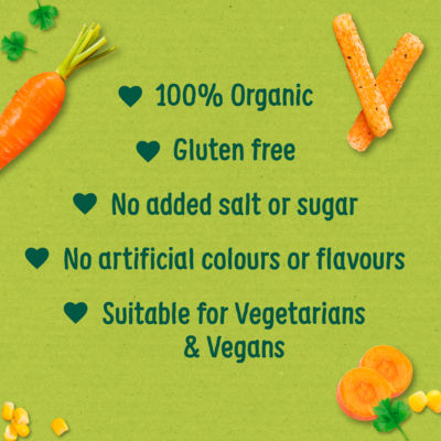 Organix Carrot & Herb Stix baby snacks multipack 4x15g, imported from the UK