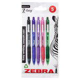 Zebra Funky Z-Grip Smooth ballpoint pens 5 pack, imported from the UK