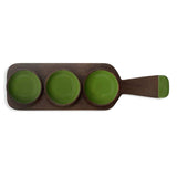 Habitat x Scion 3 piece green dip bowls with mango wood board, imported from the UK