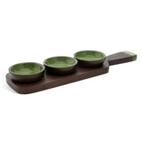 Habitat x Scion 3 piece green dip bowls with mango wood board, imported from the UK