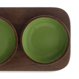 Habitat x Scion 3 piece green dip bowls with mango wood board, imported from the UK