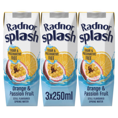 Radnor orange and passion fruit flavoured spring water 3 x 250ml, imported from the UK