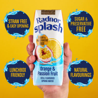Radnor orange and passion fruit flavoured spring water 3 x 250ml, imported from the UK