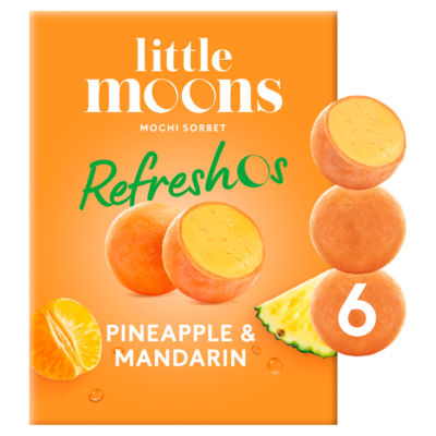 Little Moons Refreshos Vegan Pineapple & Mandarin Mochi Sorbet Frozen Snack 6 x 32g