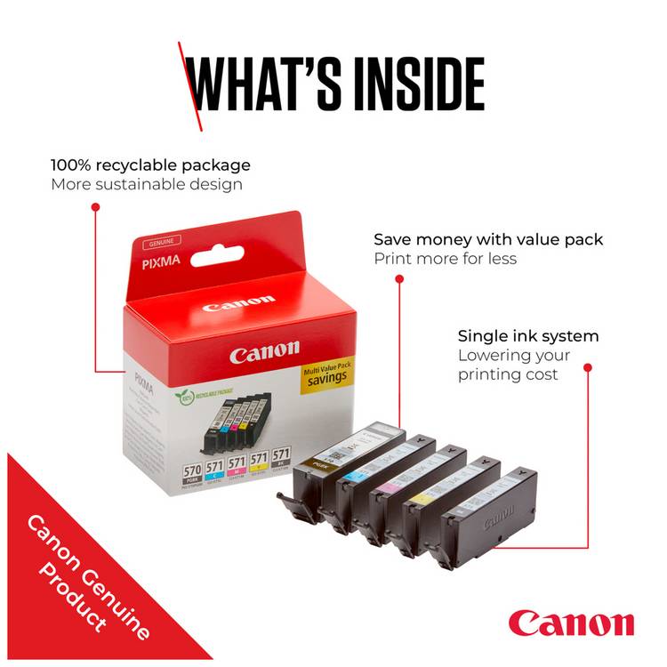 Canon PGI-570 CLI-571 ink cartridges multipack 5-pack (British brand)