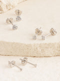 Sterling silver crystal stud earrings 3-pack with 2mm, 3mm, 4mm studs (British brand)