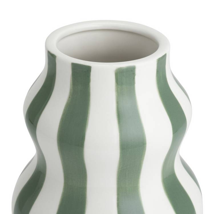 Habitat hand painted stripe vase green 25cm, imported from the UK