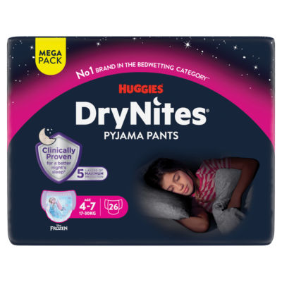 ASDA Huggies DryNites Bedwetting Pyjama Nappy Pants for Girls 4-7 Years, 26 Pants- Buy online at McGrocer