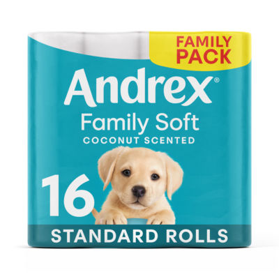 Andrex Family Soft coconut scented toilet tissue 16 rolls (British brand)