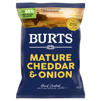 Burts mature cheddar and onion hand cooked chips 150g - British product