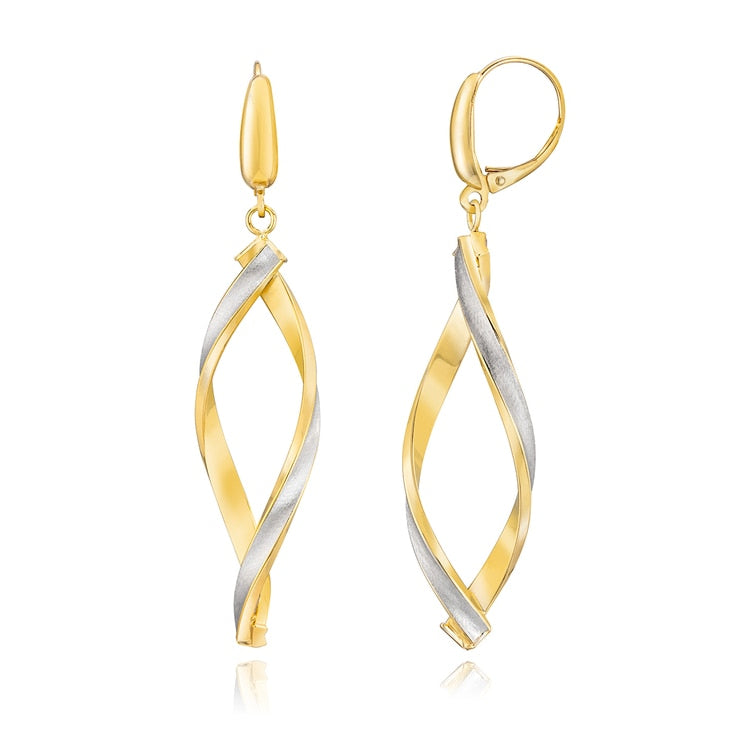 14ct two tone gold twisted dangle earrings, imported from the UK