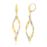 14ct two tone gold twisted dangle earrings, imported from the UK