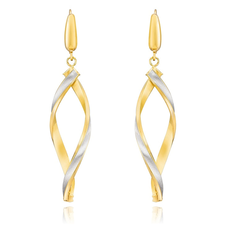 14ct two tone gold twisted dangle earrings, imported from the UK