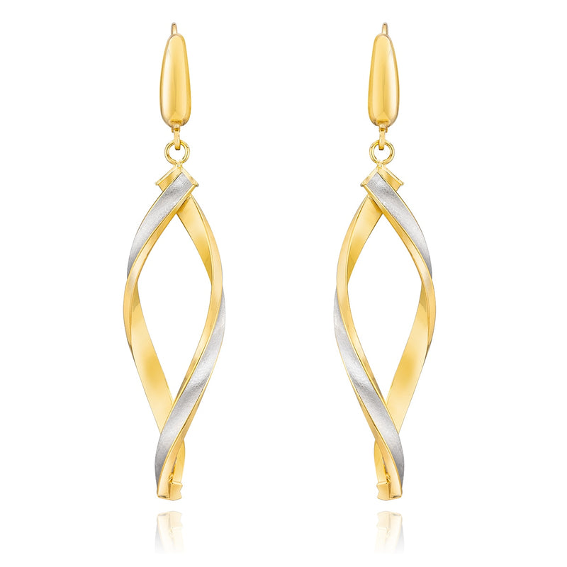 14ct two tone gold twisted dangle earrings, imported from the UK