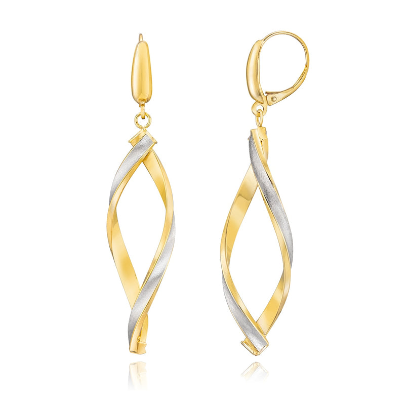 14ct two tone gold twisted dangle earrings, imported from the UK