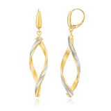 14ct two tone gold twisted dangle earrings, imported from the UK