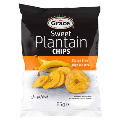 Grace sweet plantain chips unsalted 85g, UK version