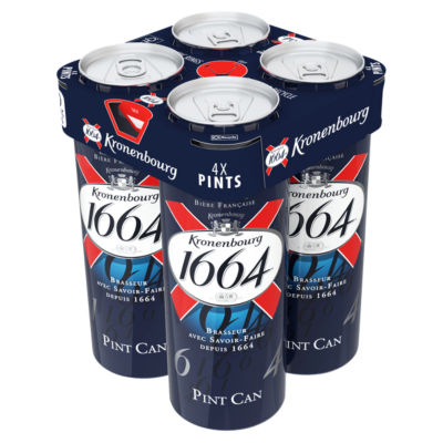 Kronenbourg 1664 lager beer 4 x 568ml cans (British brand)