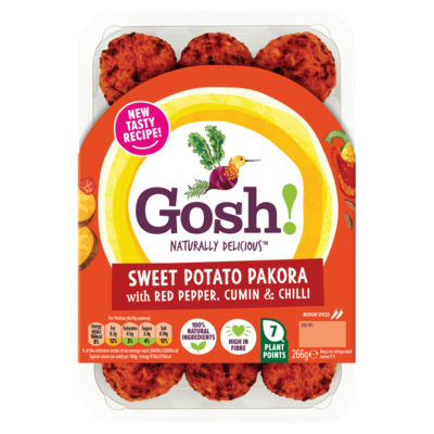 Gosh! Sweet Potato Pakora with Red Pepper, Cumin & Chilli Chilled Plant-Based Snacks 266g