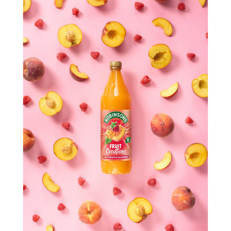 Robinsons Fruit Creations peach raspberry squash 1L, imported from the UK