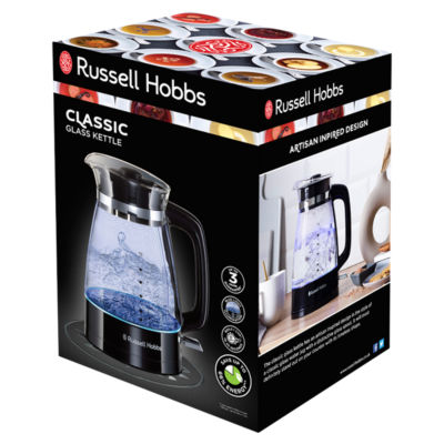 Russell Hobbs classic glass kettle 1.7l with blue light, UK version