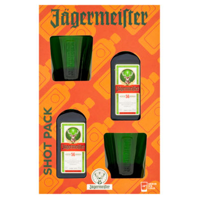 Jagermeister herbal liqueur shot pack with two shot glasses - British product
