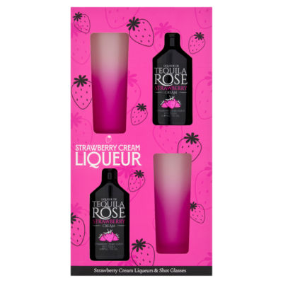 Tequila Rose strawberry cream liqueur shot glasses, UK version