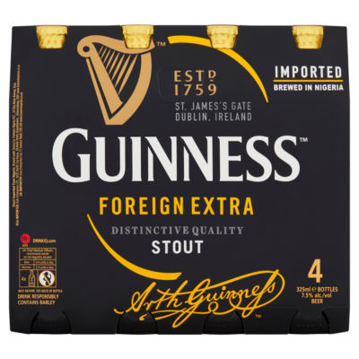Guinness foreign extra stout beer 4 x 325ml, UK version
