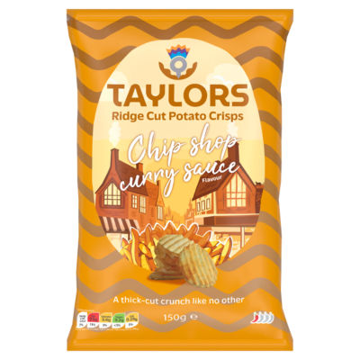 Taylors Chip Shop Curry Sauce Ridge Cut Crisps 150g, imported from the UK