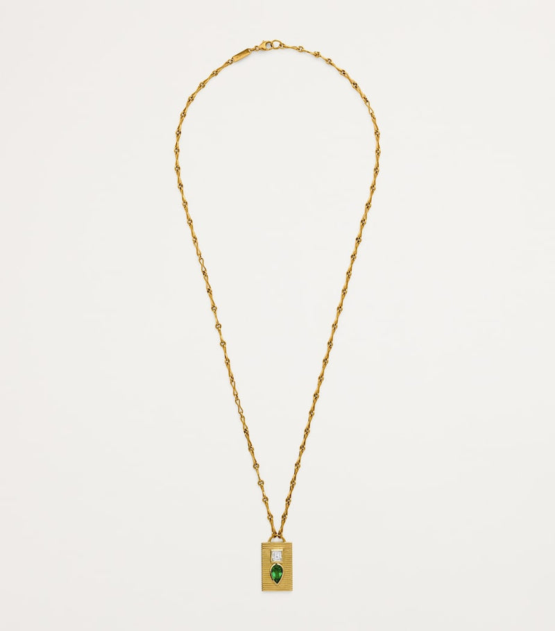 Azlee yellow gold diamond and emerald duet necklace - British product