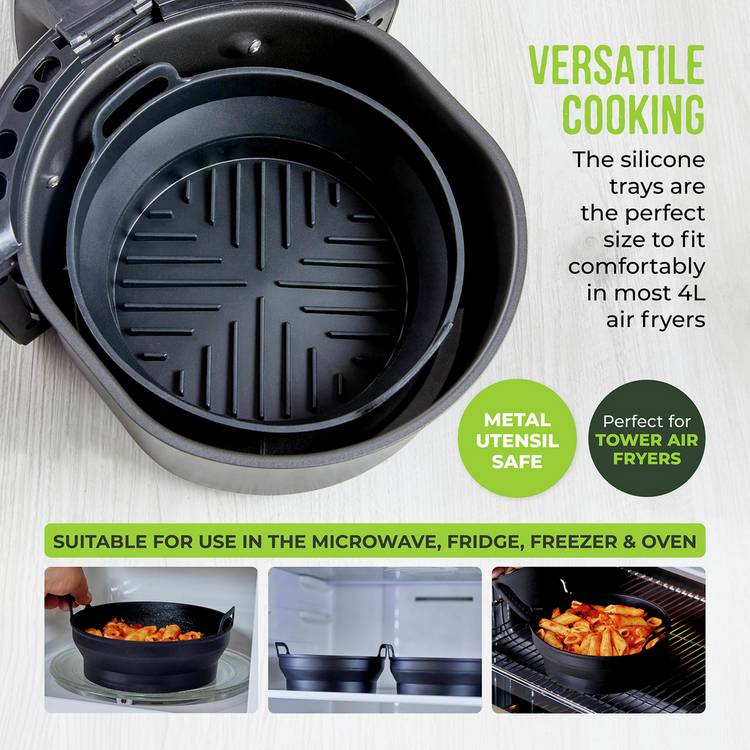 Tower silicone air fryer foldable trays set of 2 - British product
